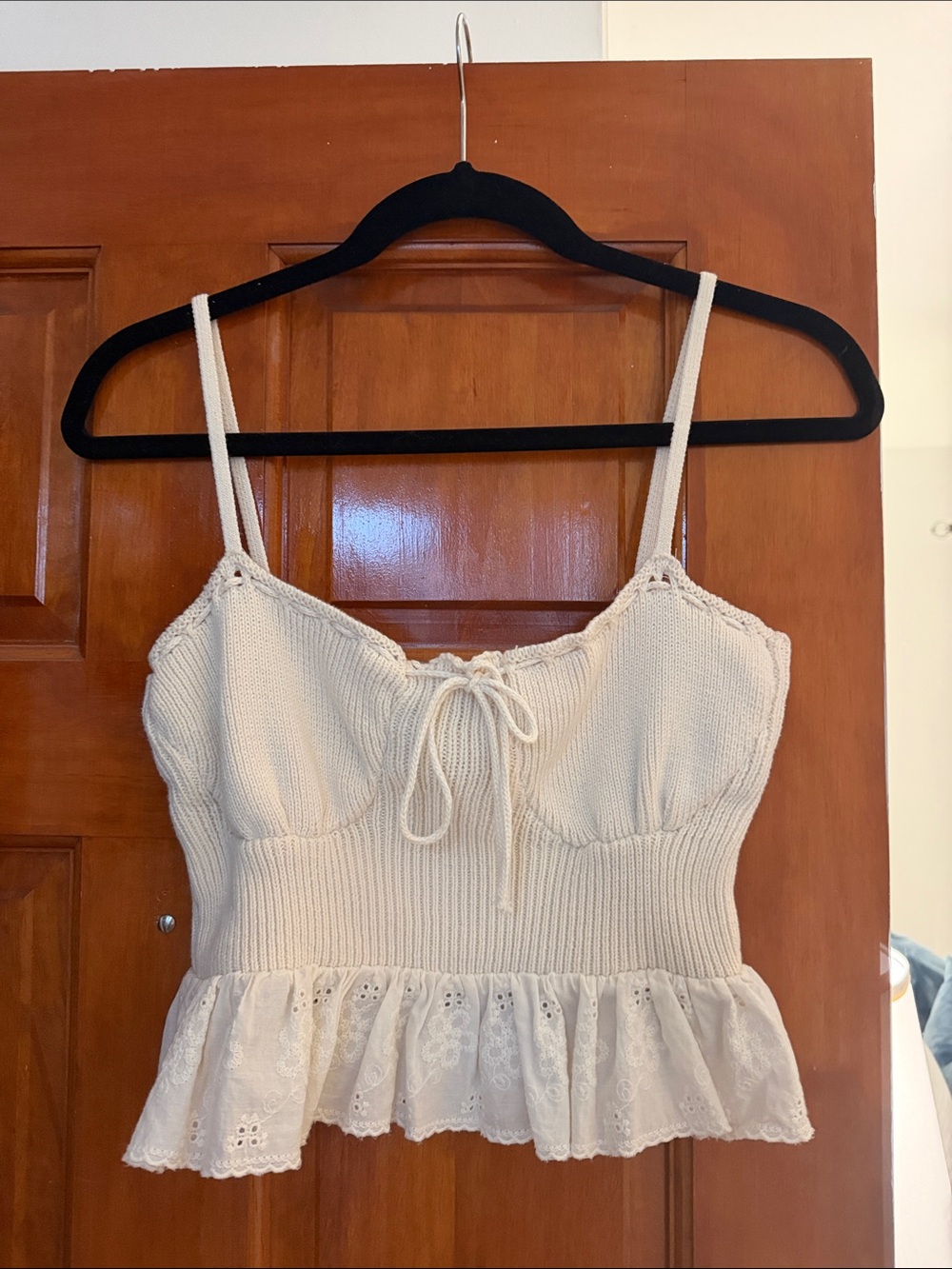 Zara Cream Knit Eyelet Lace Peplum Cami